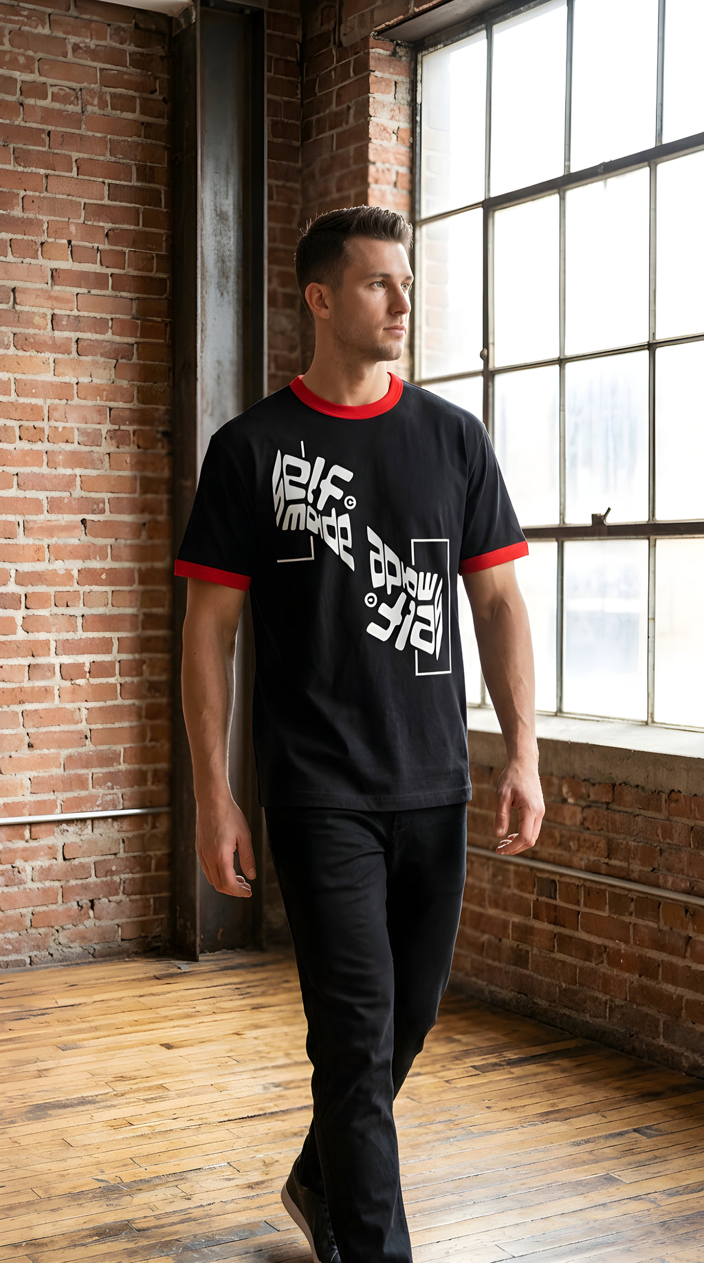 Mens 'SELF MADE; Contrast Edge Ribbed Crewneck Tee