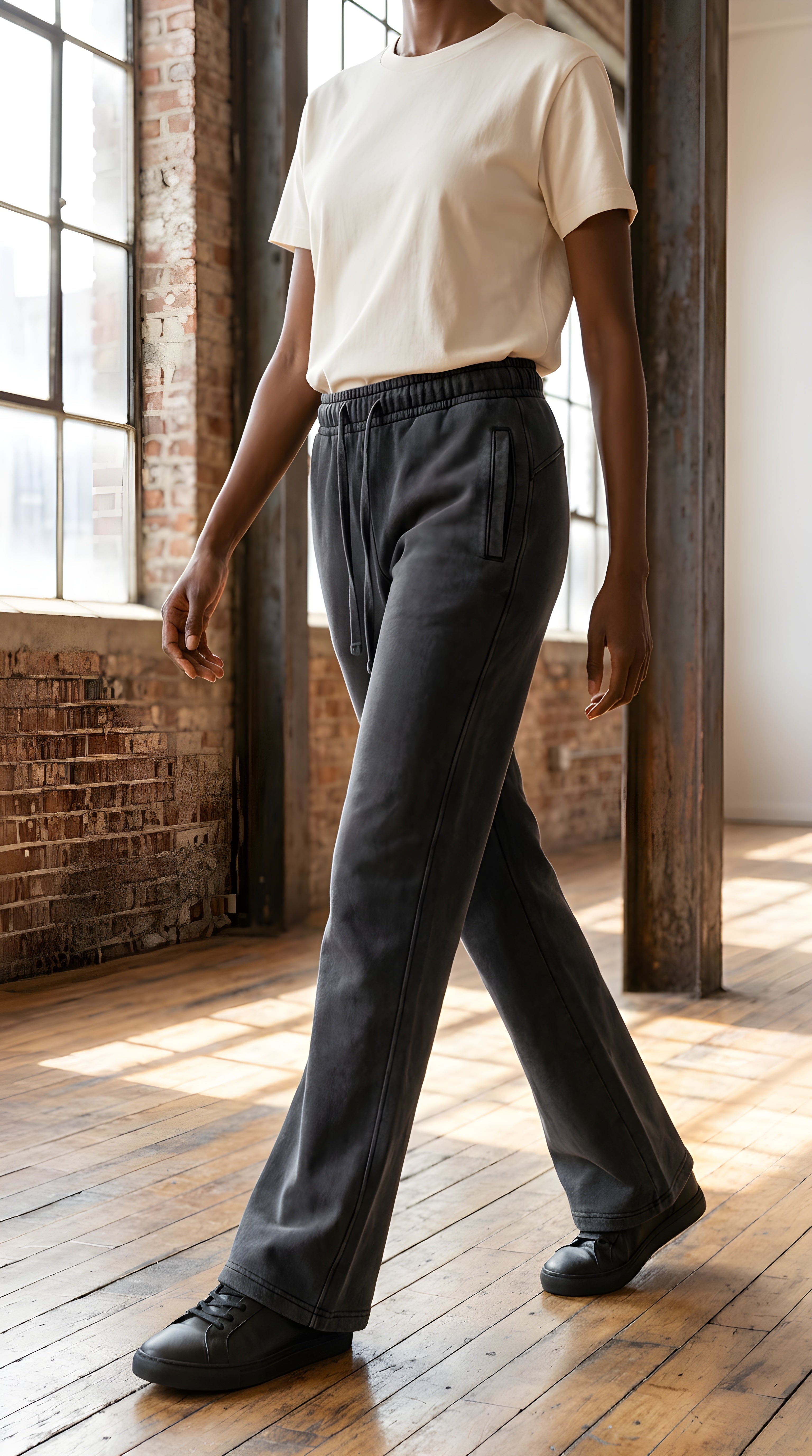 Womens Vintage Washed Flared Fleece Pants