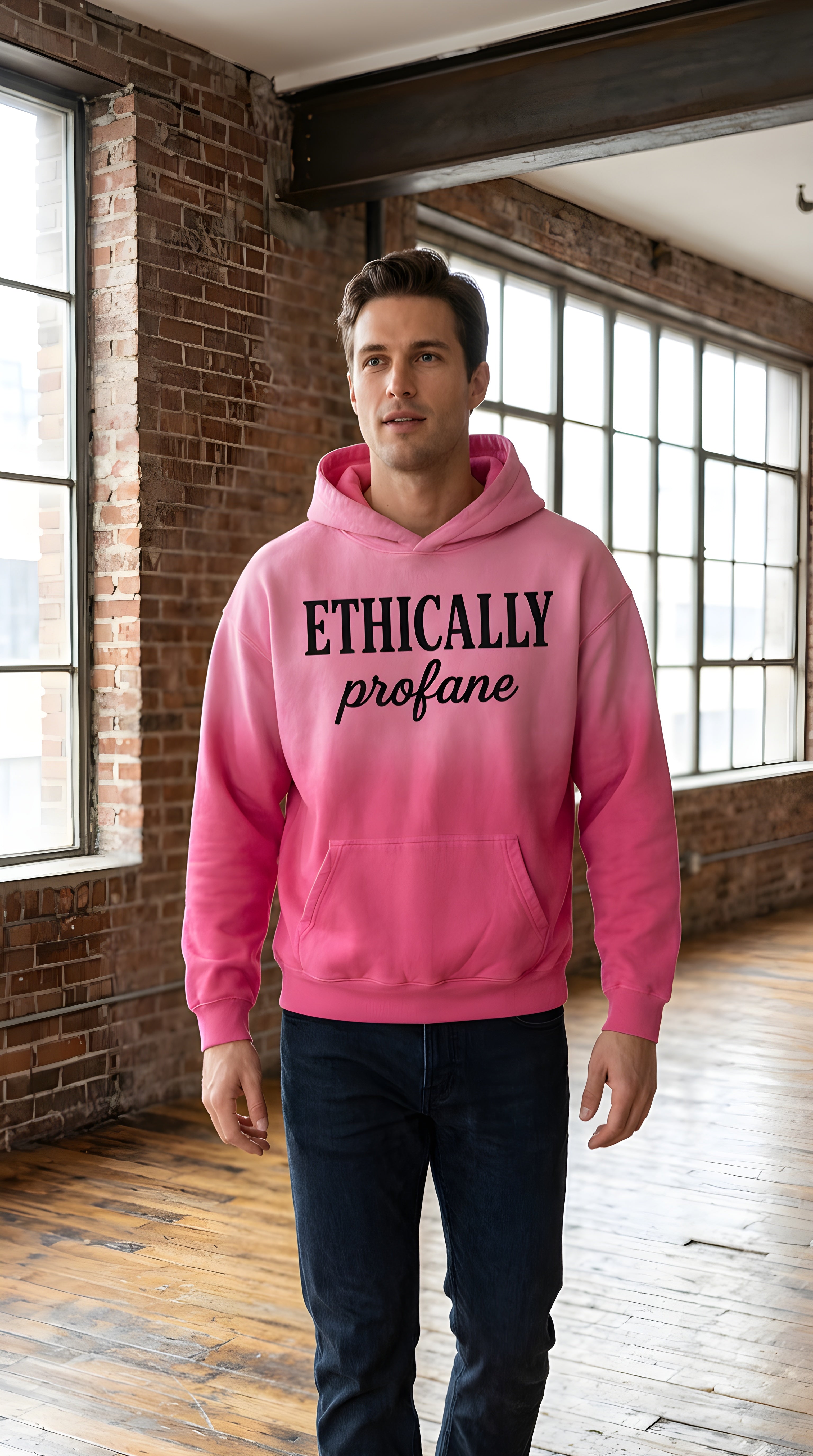 Mens 'ETHICALLY PROFANE' Heavyweight Sunfade Oversized Hoodie