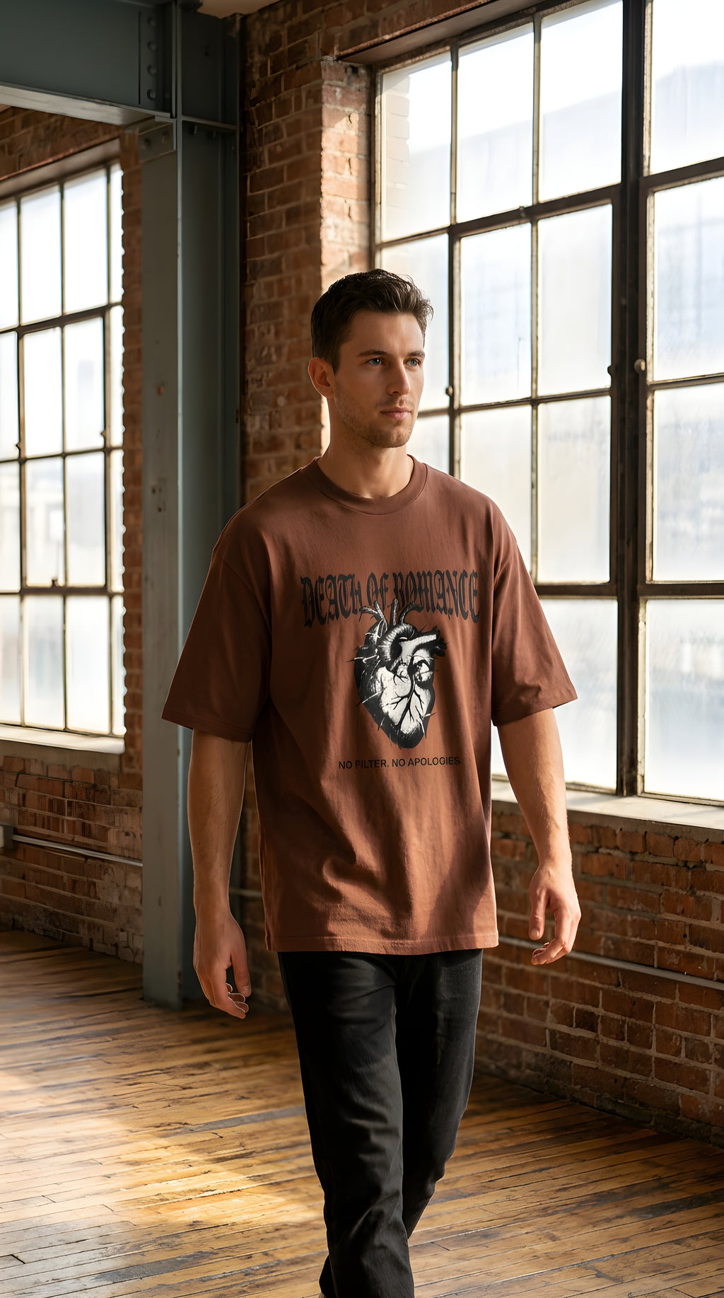 Death of Romance Graphic Tee — “No Filter. No Apologies.” Oversized Men’s Shirt
