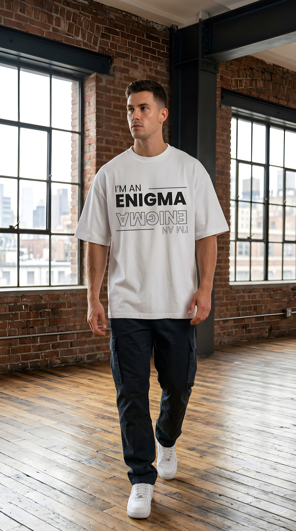 I'm An Enigma Oversized Tee — Graphic Men’s Heavy Cotton Shirt with Back Star & "Blunt & Bold" Print