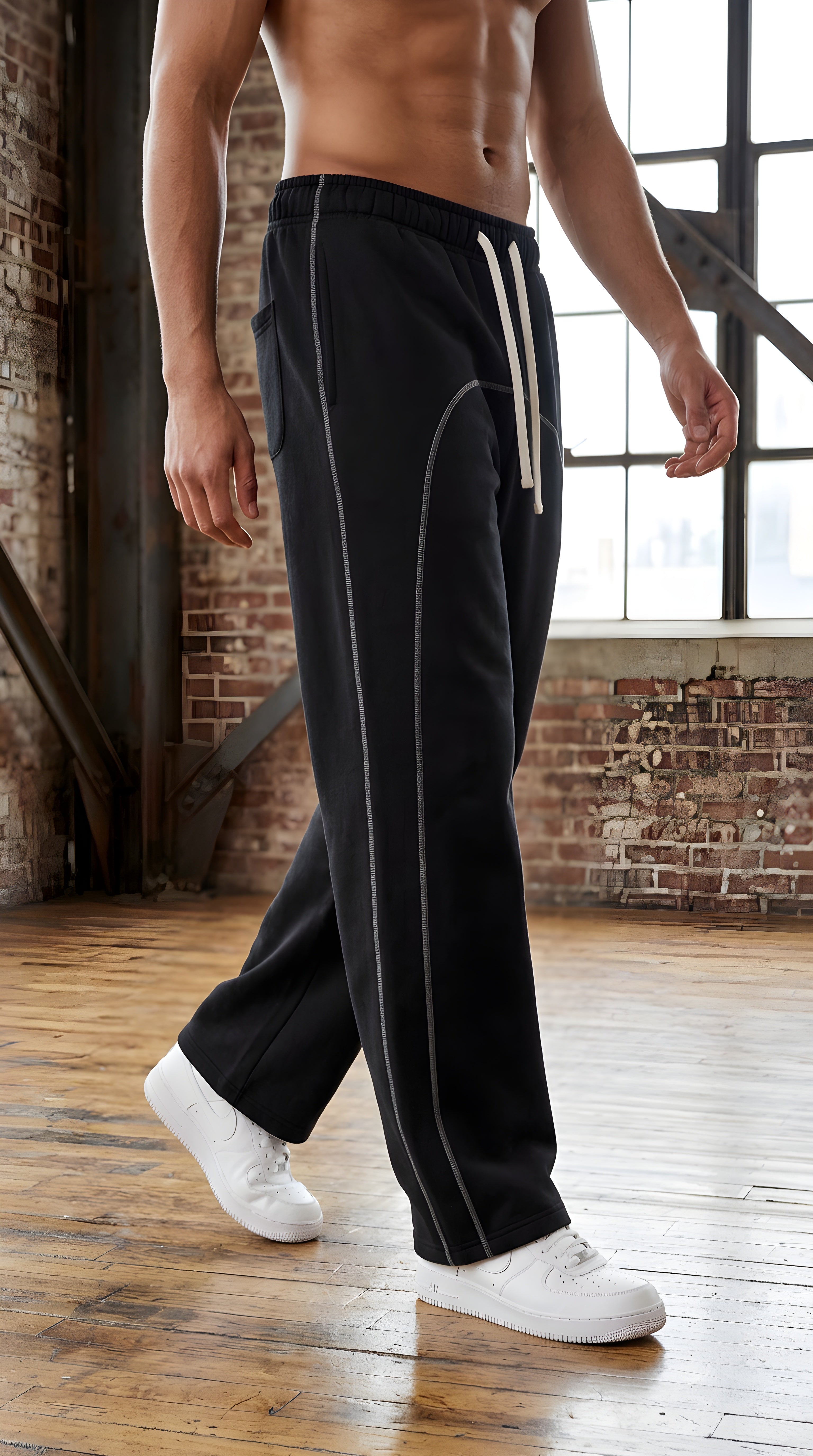 Mens Contrast-Stitched Fleece Sweatpants
