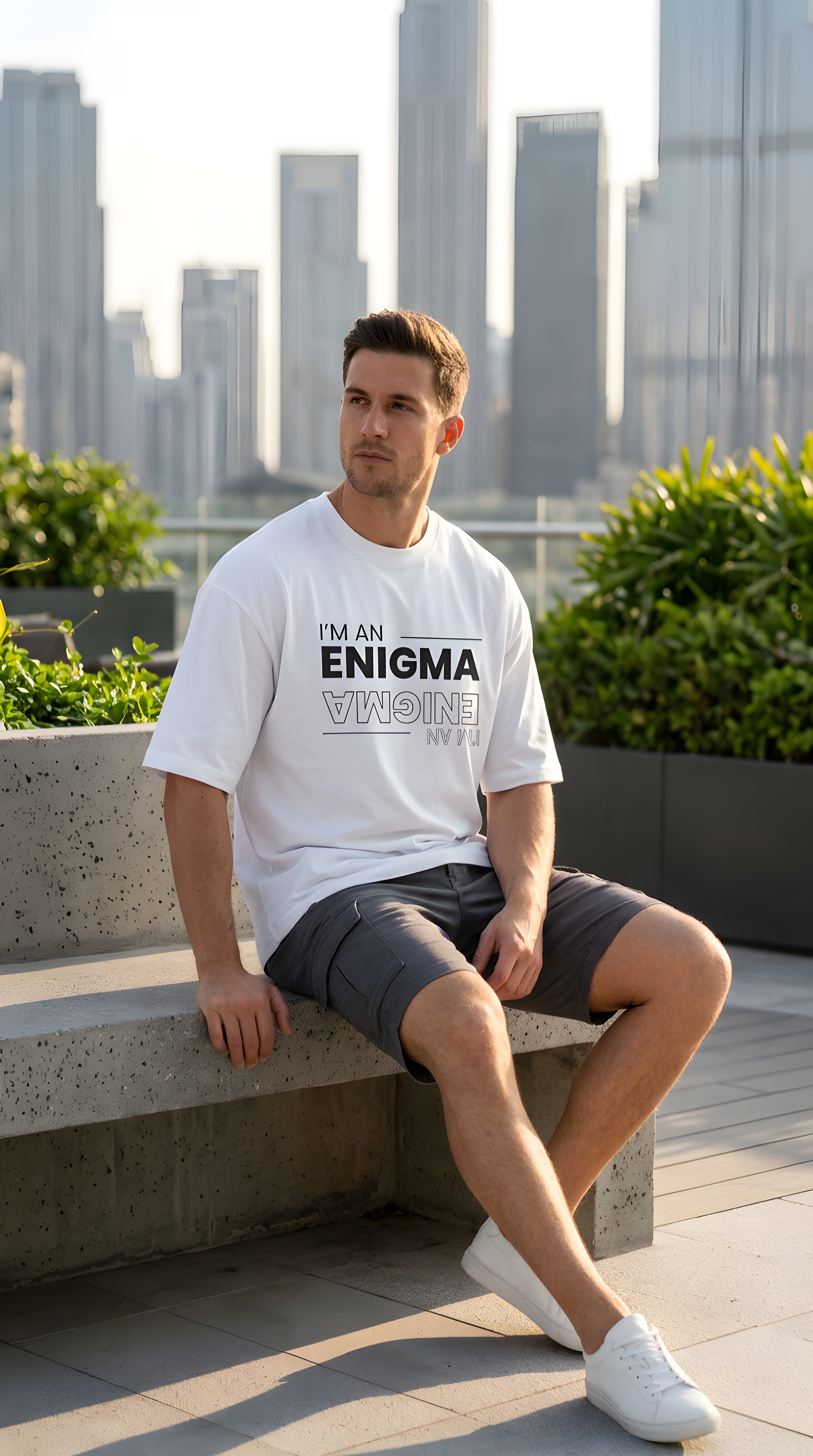 I'm An Enigma Oversized Tee — Graphic Men’s Heavy Cotton Shirt with Back Star & "Blunt & Bold" Print