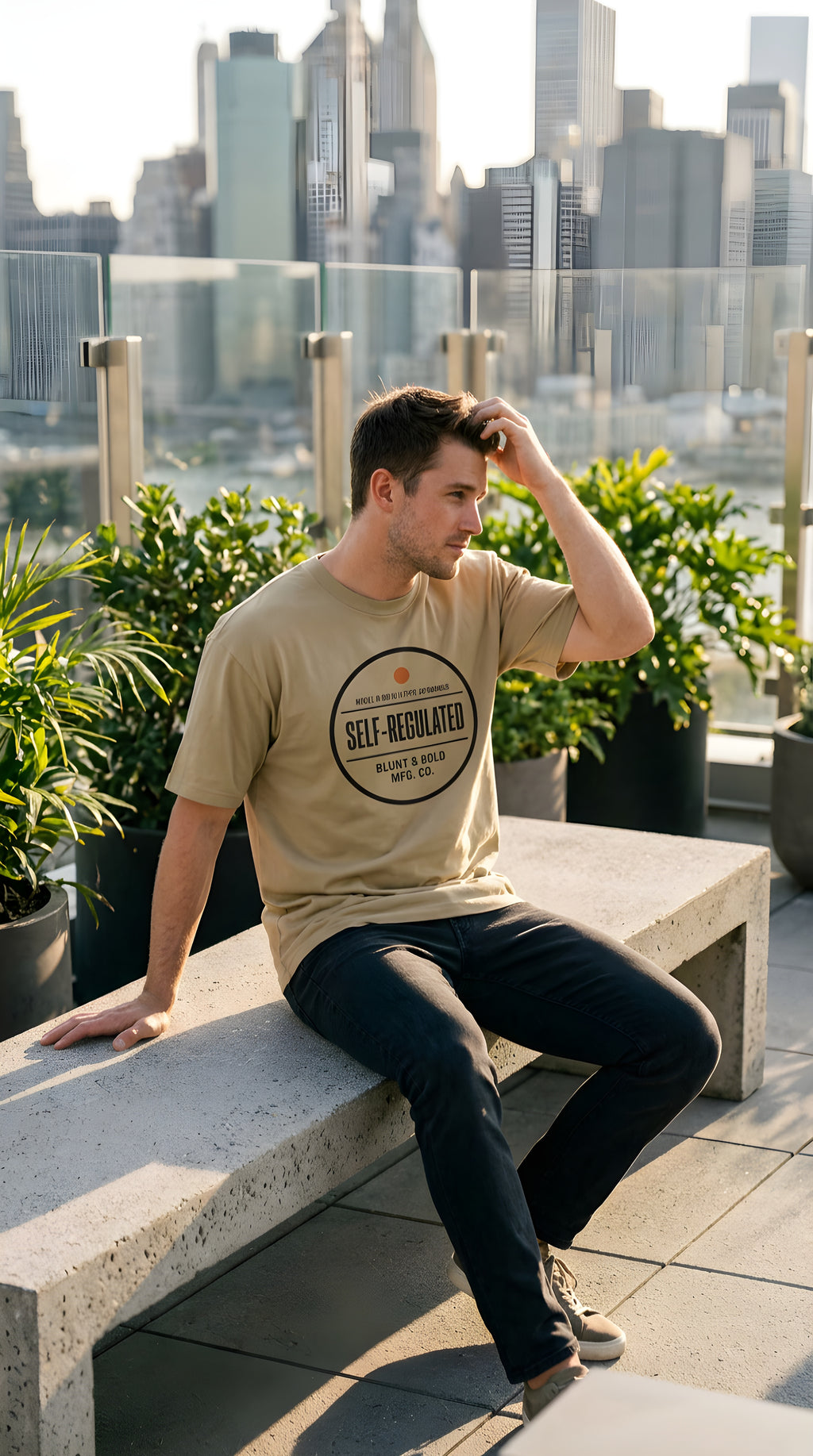 Mens 'SELF REGULATED' Heavyweight Hand-frayed Tee