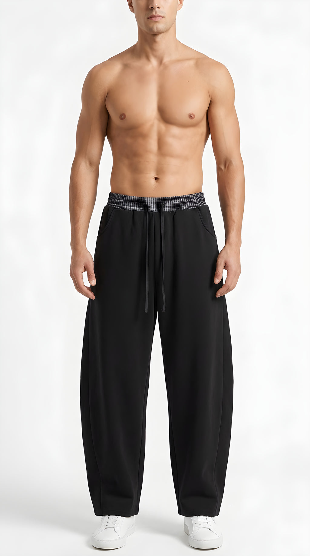 Mens Plaid Waistband Barrel Sweatpants