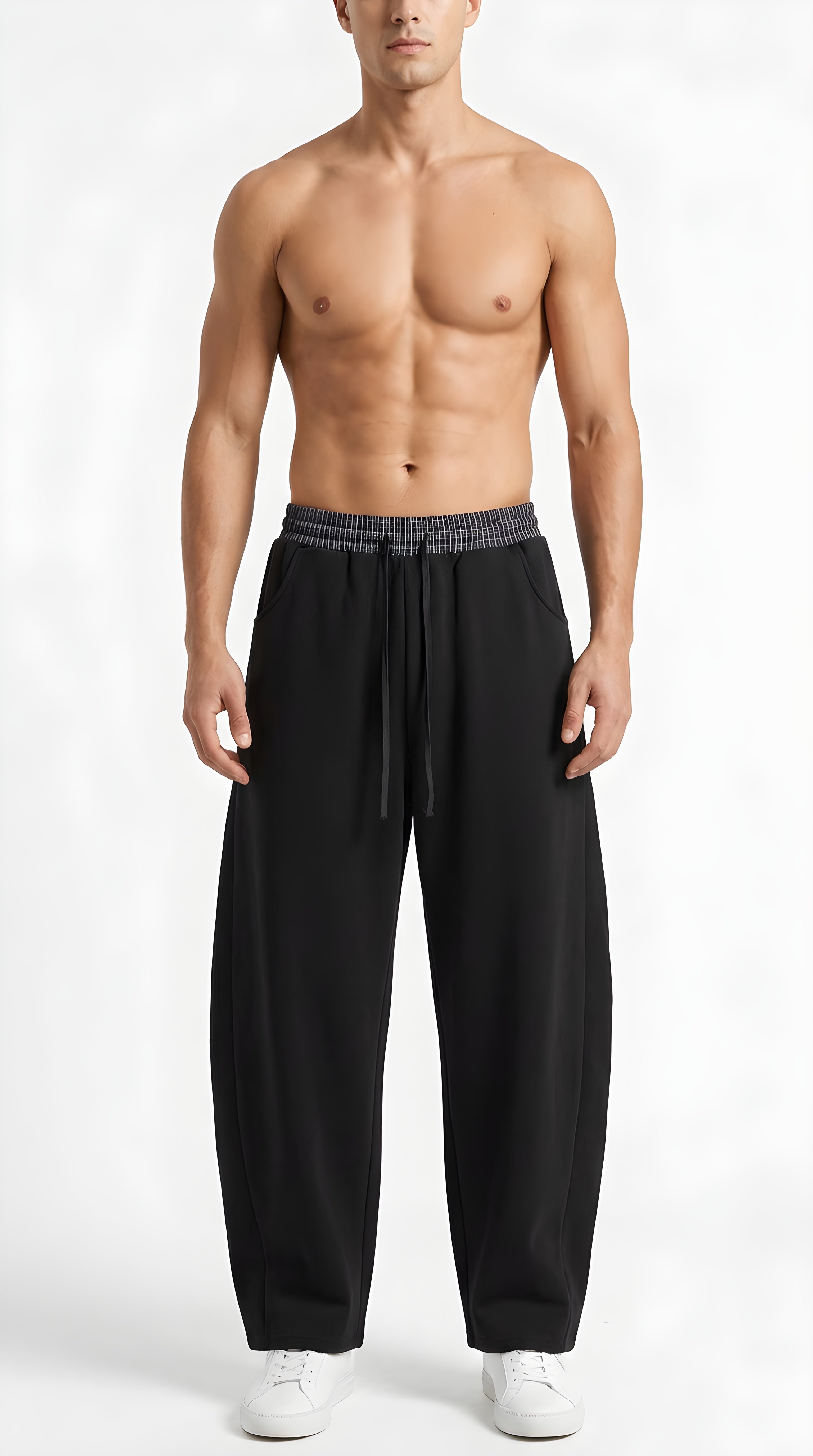 Mens Plaid Waistband Barrel Sweatpants