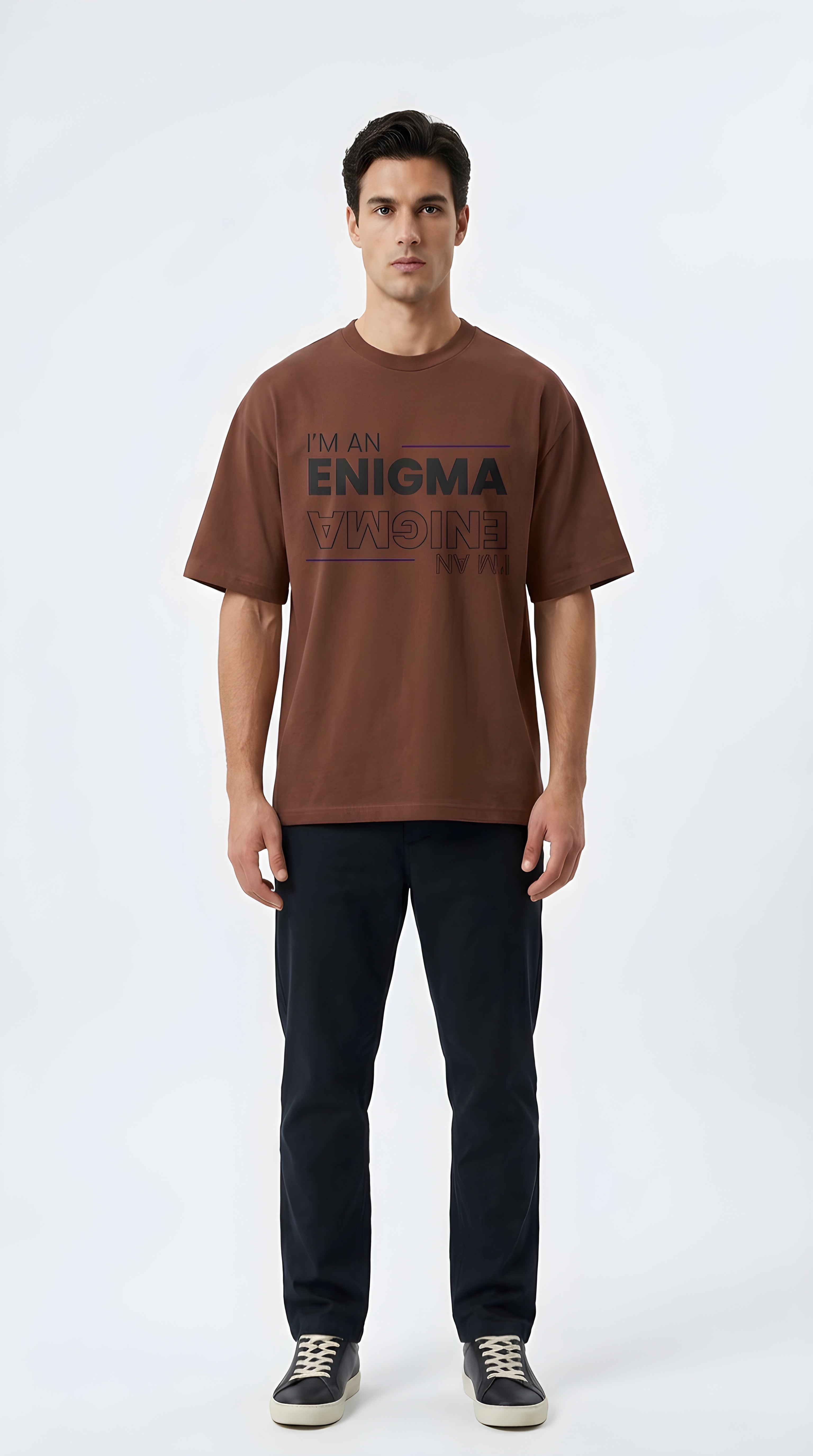 I'm An Enigma Oversized Tee — Graphic Men’s Heavy Cotton Shirt with Back Star & "Blunt & Bold" Print