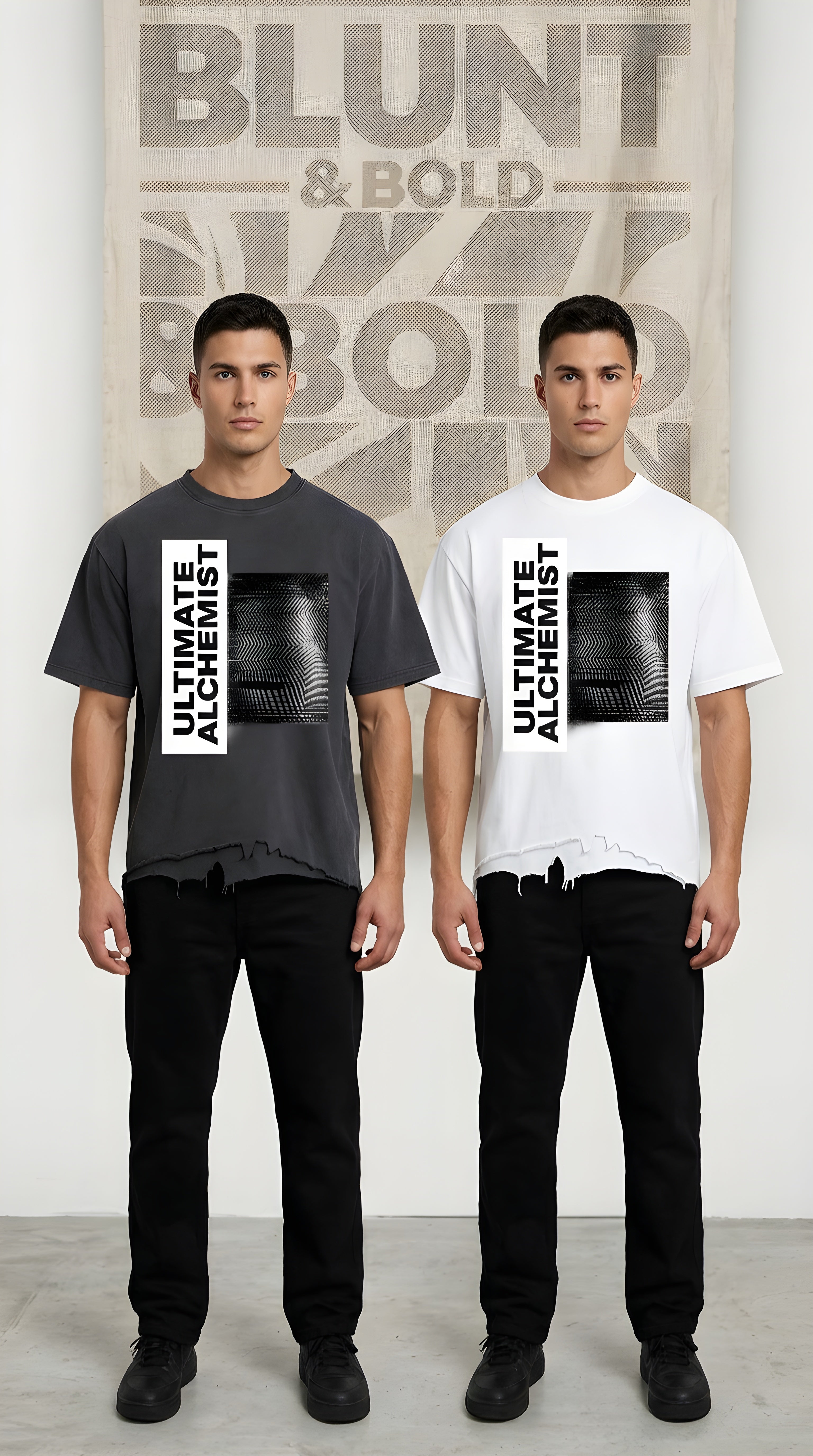 Mens 'ULTIMATE ALCHEMIST' Vintage Wash Boxy Distressed Hem Tee