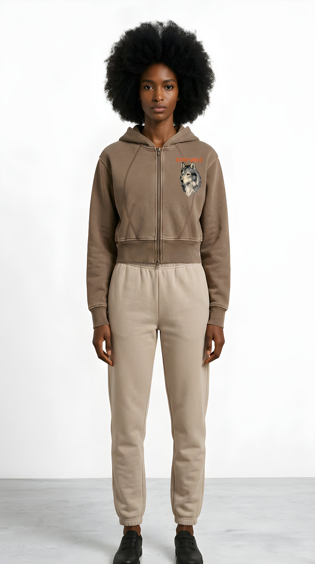 Womens 'STAY WILD' Vintage Washed Cropped Fleece Hoodie