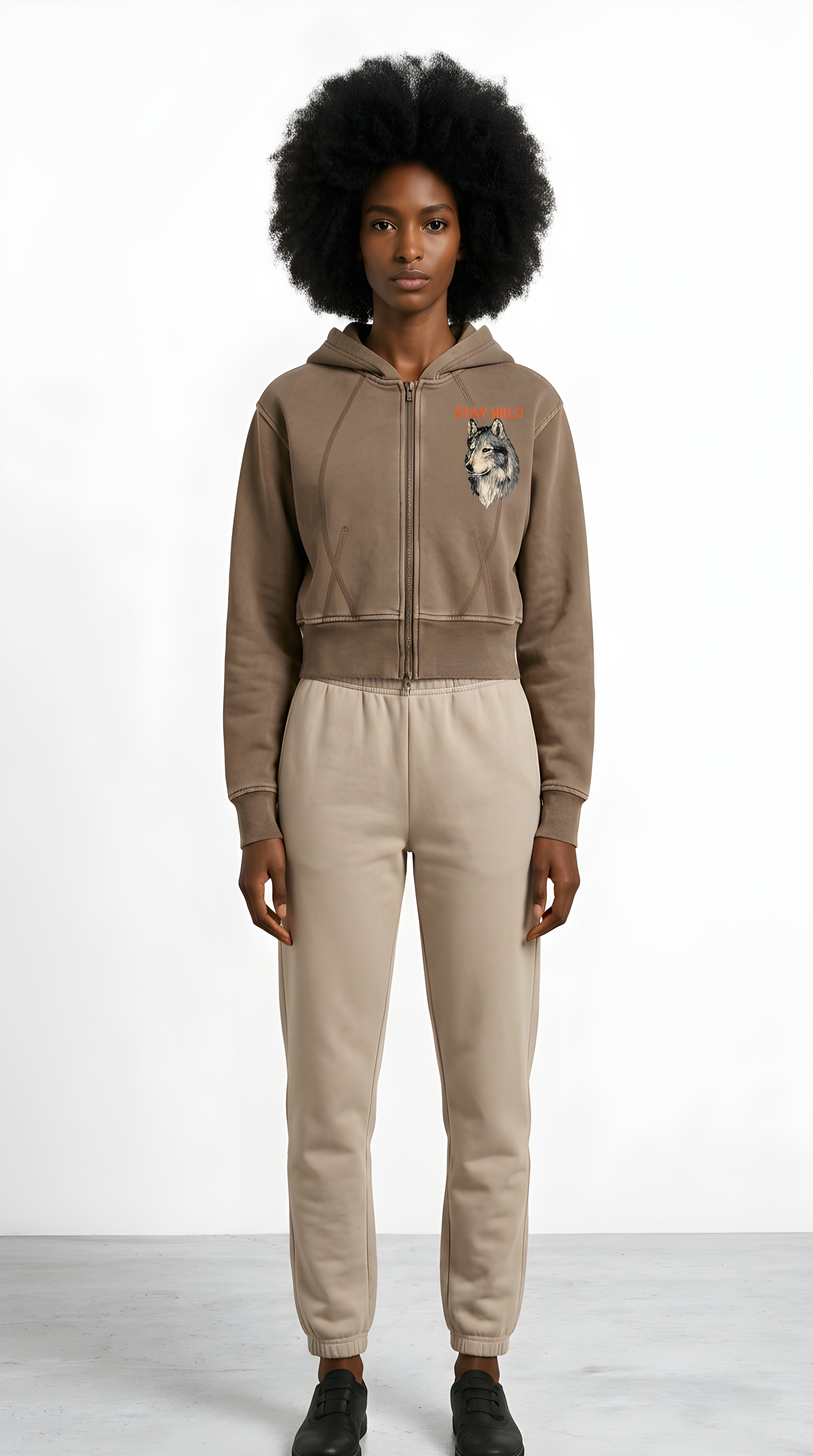 Womens 'STAY WILD' Vintage Washed Cropped Fleece Hoodie