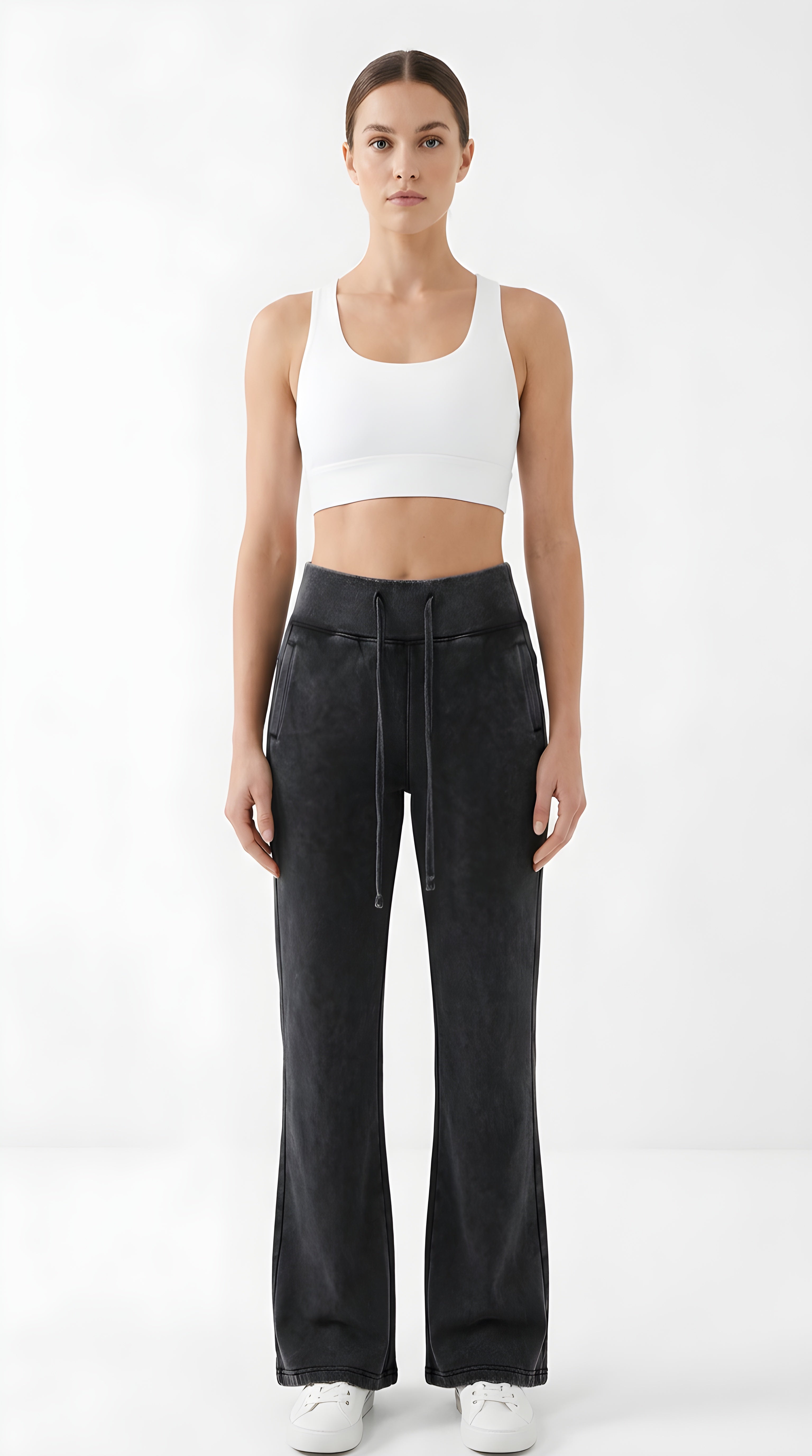 Womens Vintage Washed Flared Fleece Pants