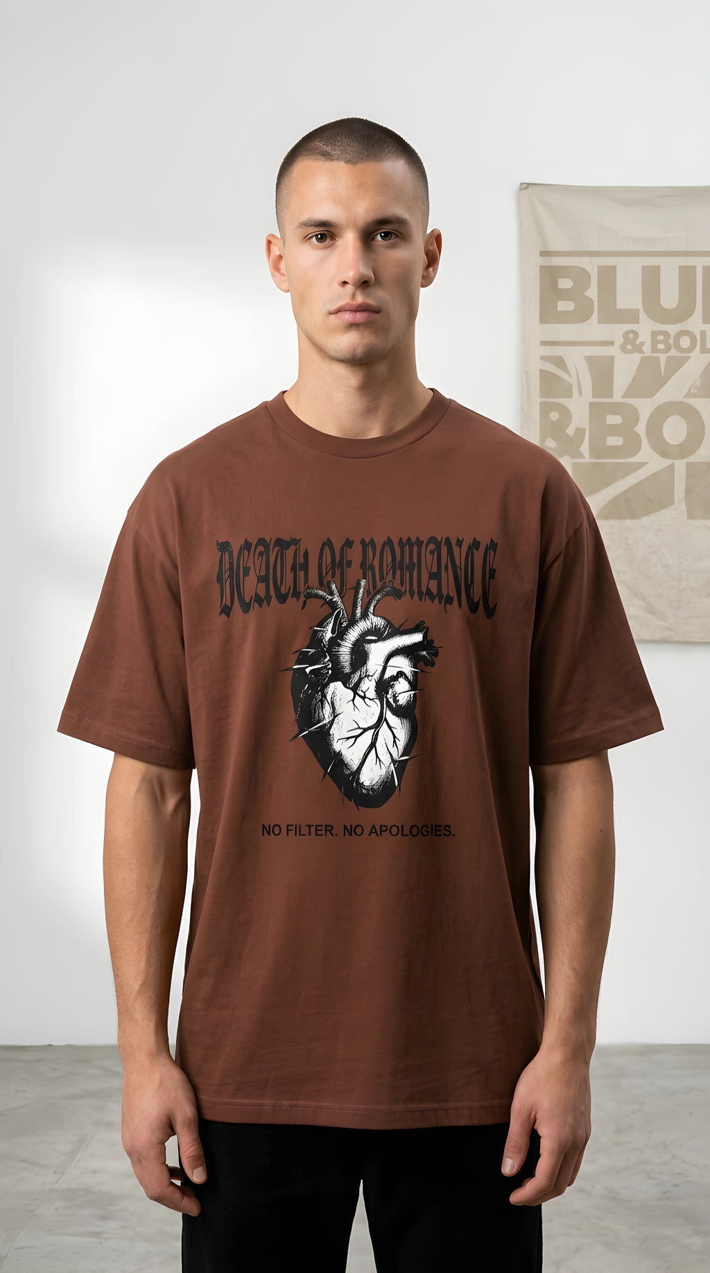 Death of Romance Graphic Tee — “No Filter. No Apologies.” Oversized Men’s Shirt