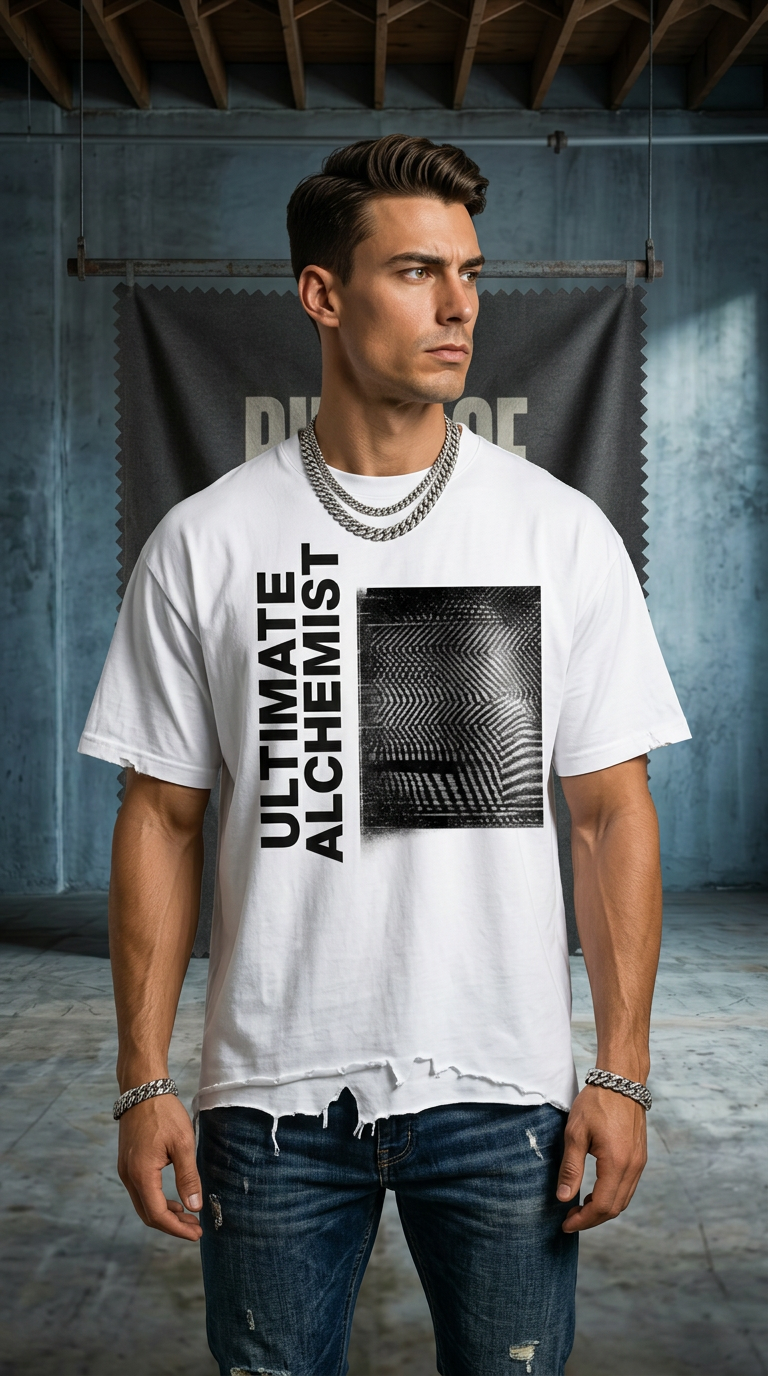 Mens 'ULTIMATE ALCHEMIST' Vintage Wash Boxy Distressed Hem Tee