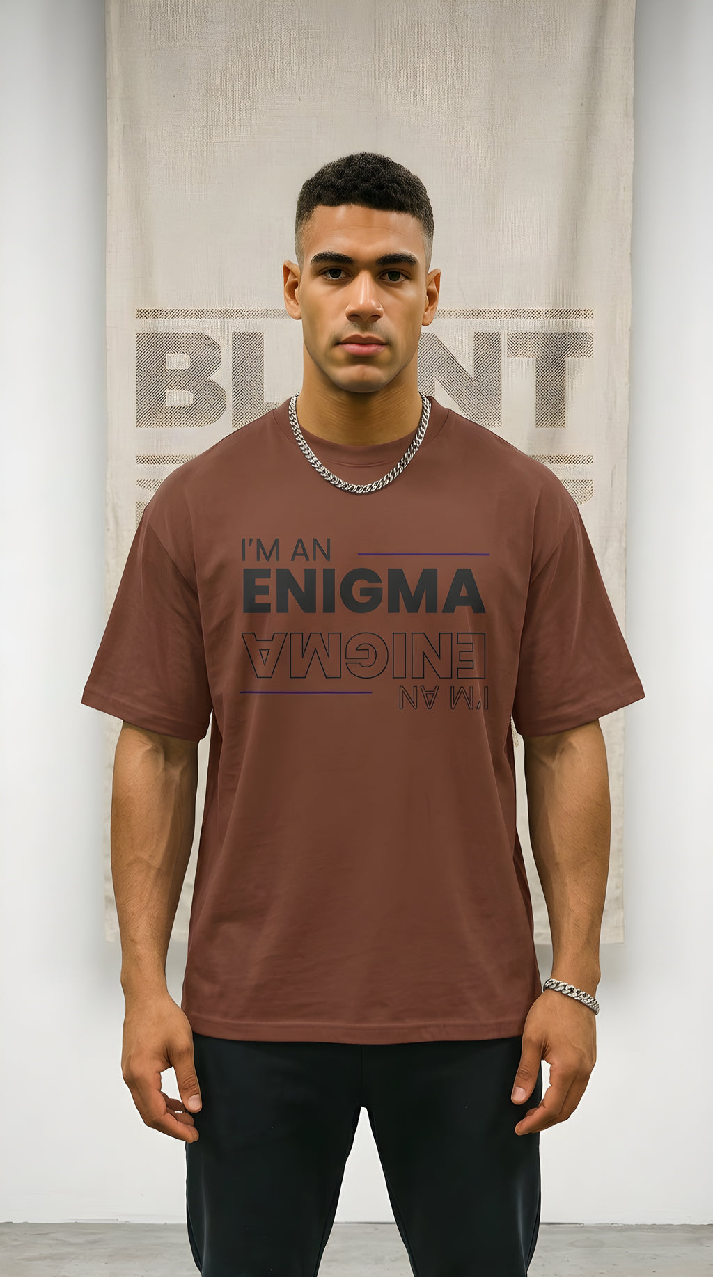 I'm An Enigma Oversized Tee — Graphic Men’s Heavy Cotton Shirt with Back Star & "Blunt & Bold" Print