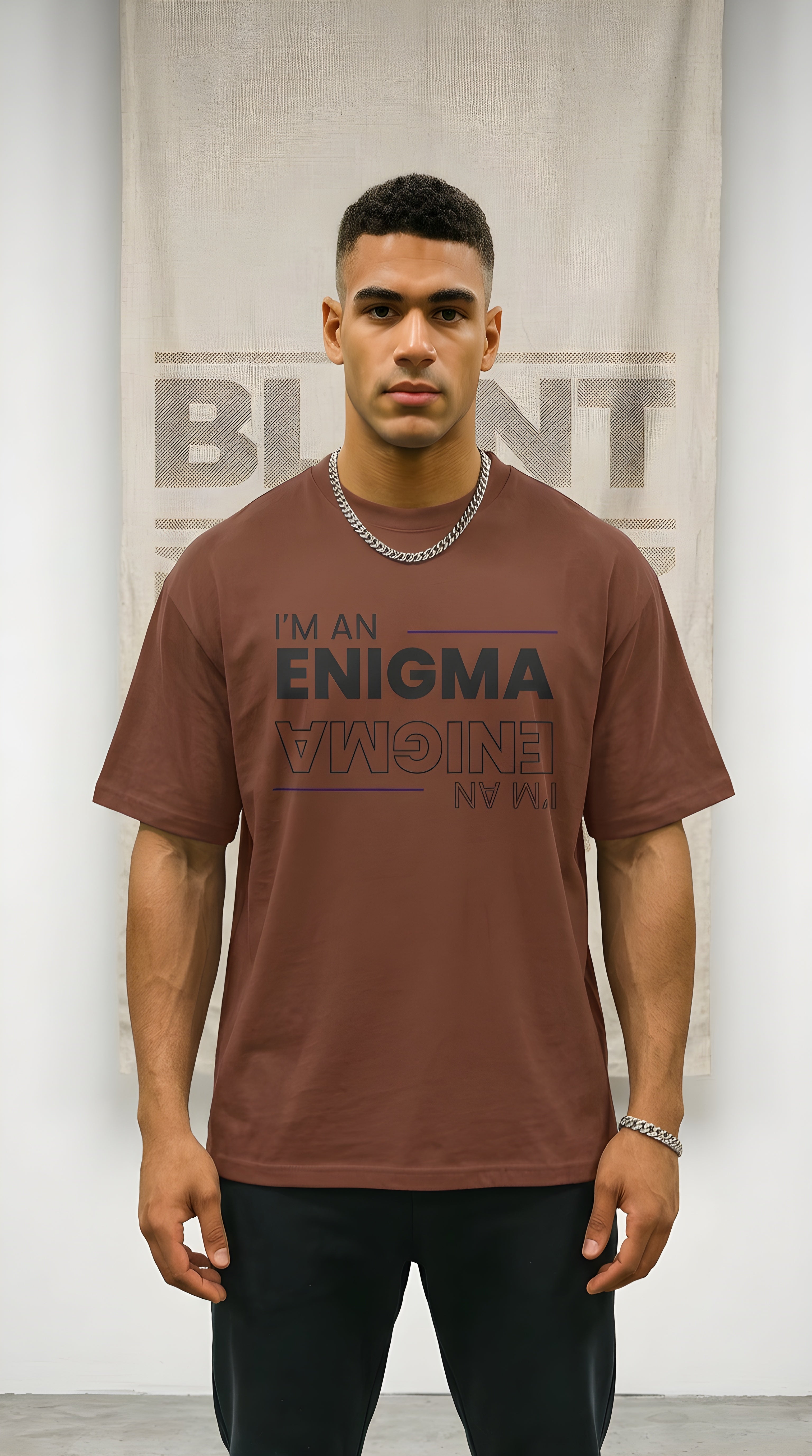 I'm An Enigma Oversized Tee — Graphic Men’s Heavy Cotton Shirt with Back Star & "Blunt & Bold" Print