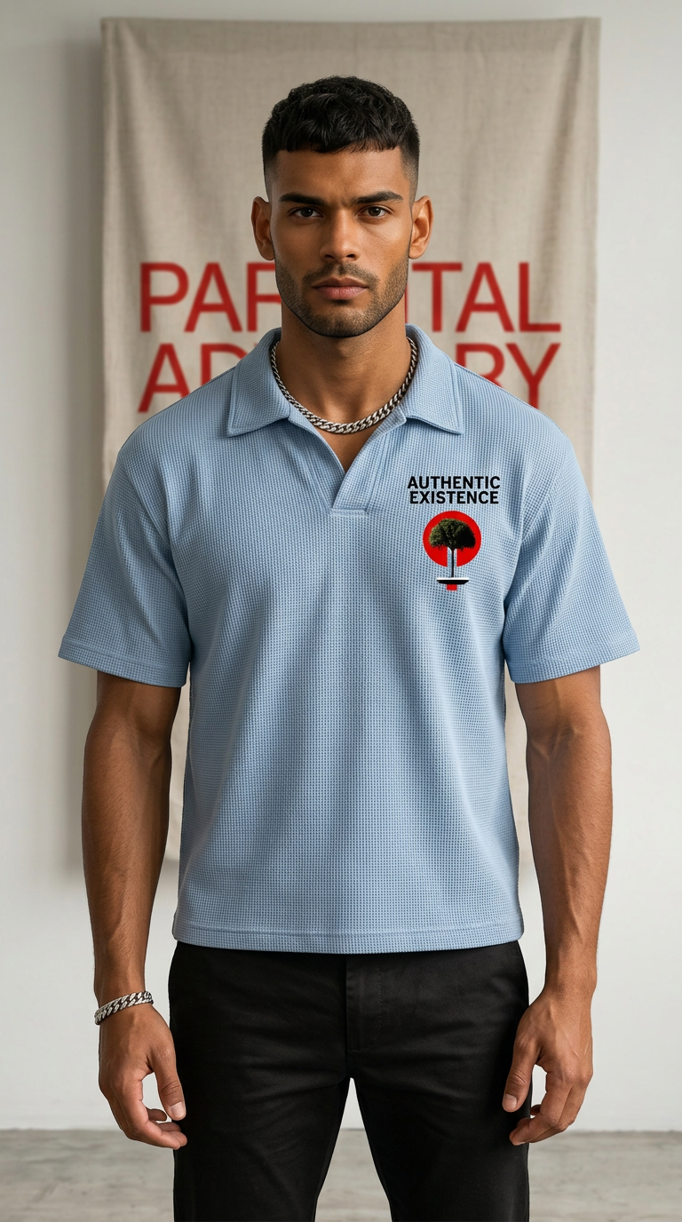 Mens 'AUTHENTIC EXISENCE' Waffle Polo — Raw & Bold