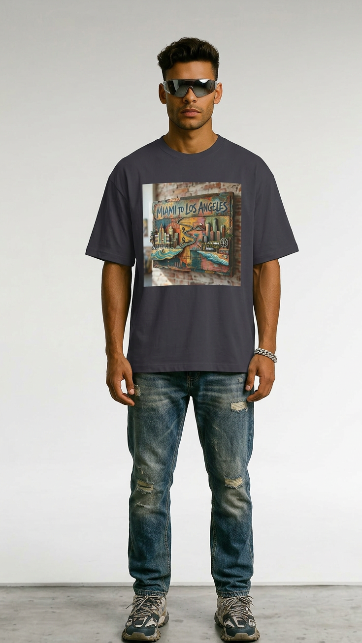 Mens MIA to LAX Graphic Tee — Miami to Los Angeles Vintage Oversized Tee