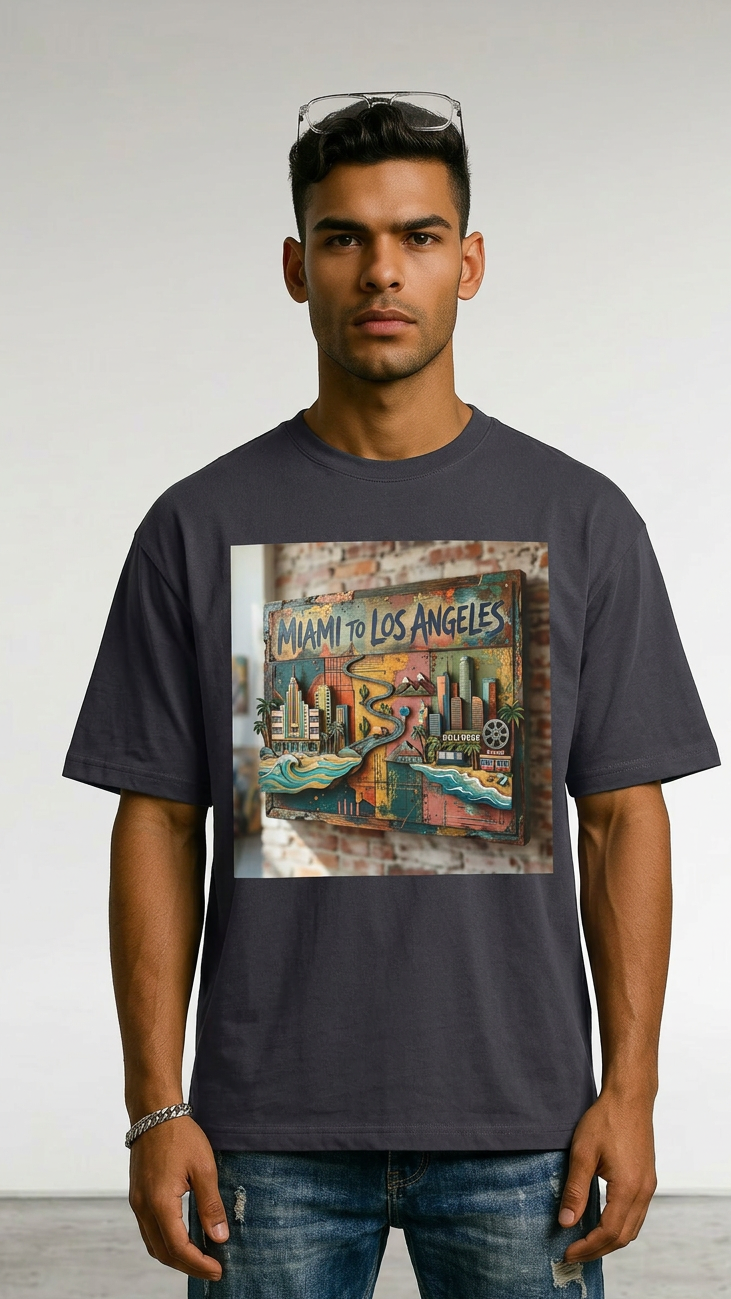 Mens MIA to LAX Graphic Tee — Miami to Los Angeles Vintage Oversized Tee