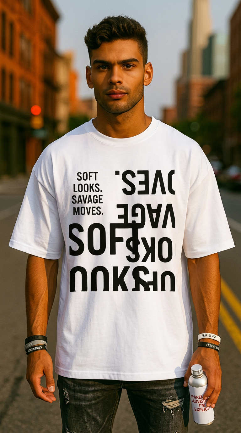 Oversized Graphic Tee — “Soft Looks. Savage Moves.” Bold Typography Shirt