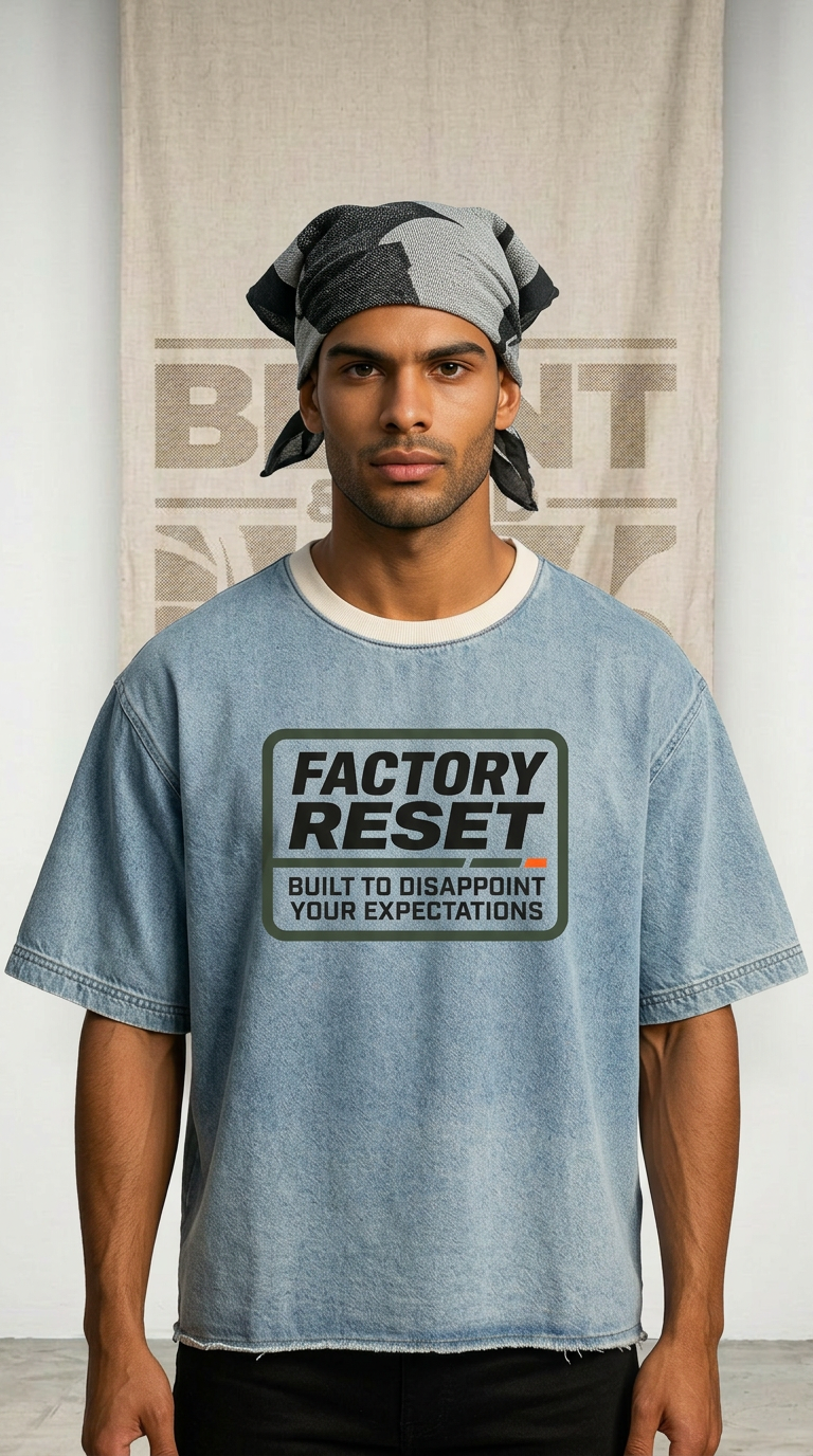 Mens 'EXPECTATIONS' Vintage Wash Boxy Raw Hem Denim Tee