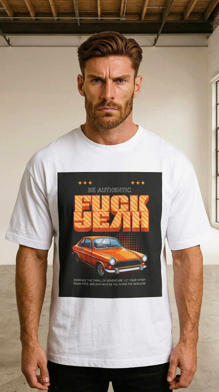 Mens FUCK YEAH Retro Oversized Box Tee