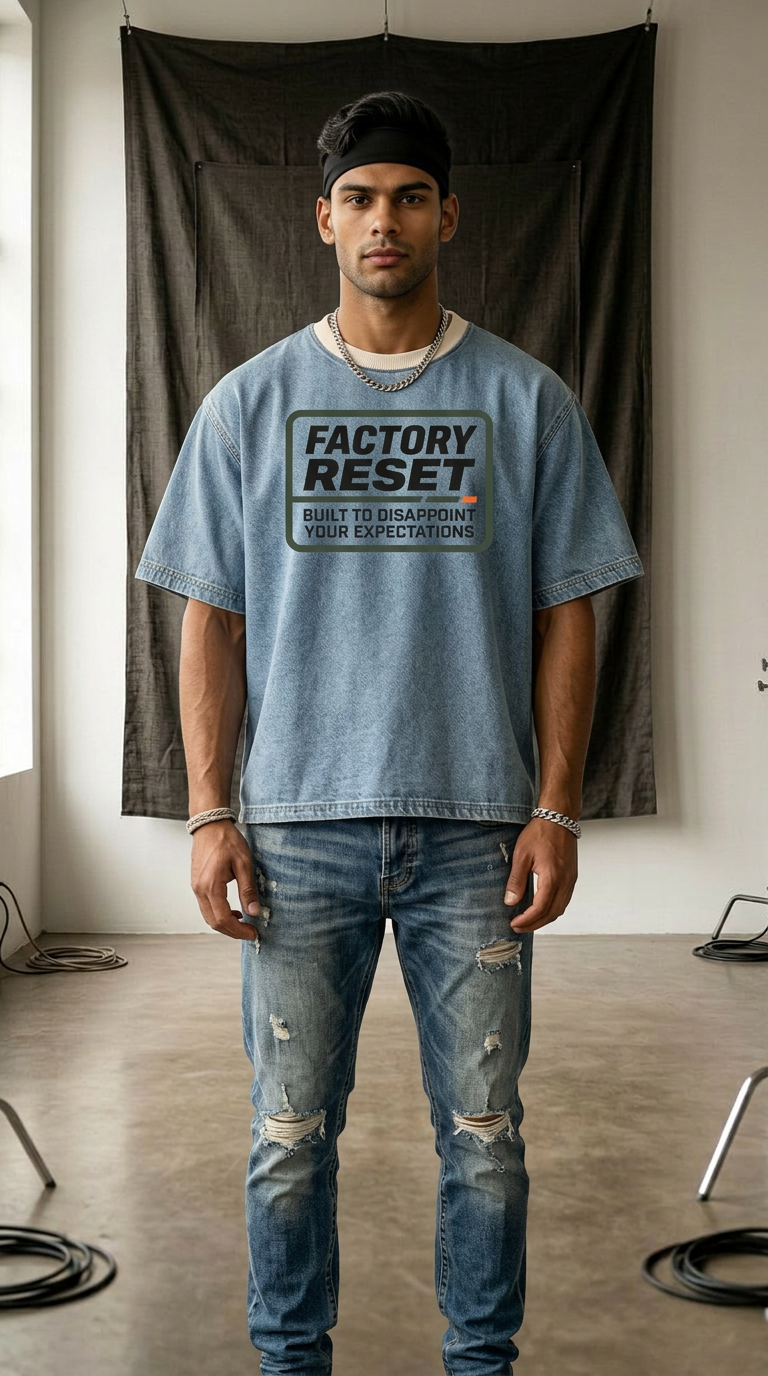 Mens 'EXPECTATIONS' Vintage Wash Boxy Raw Hem Denim Tee