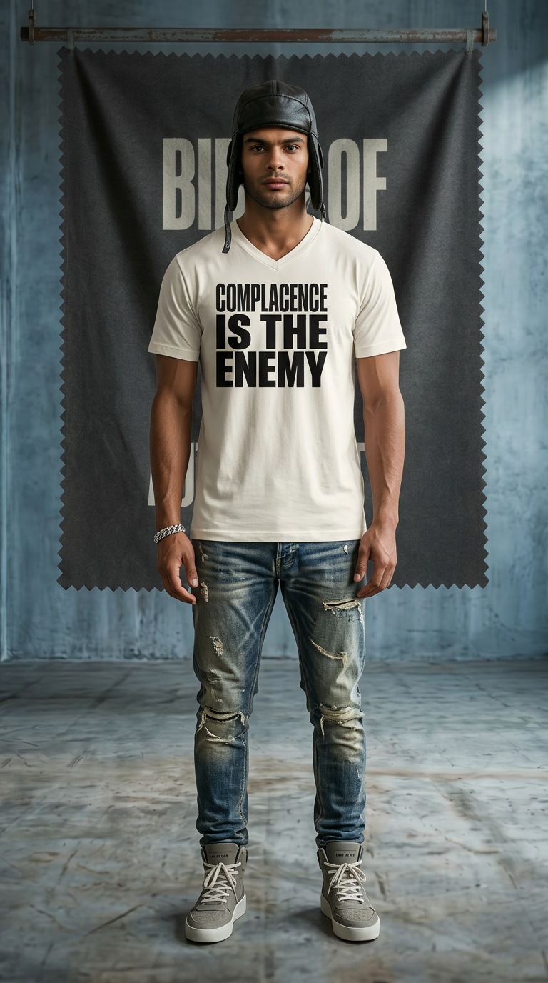 Mens 'COMPLIZENCE'  Solid V-Neck Tee