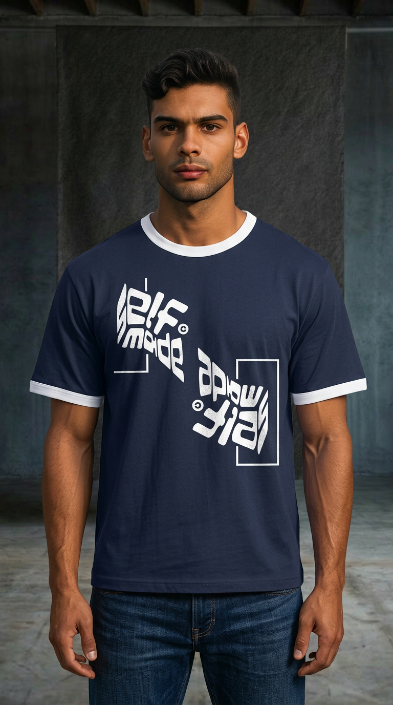 Mens 'SELF MADE; Contrast Edge Ribbed Crewneck Tee