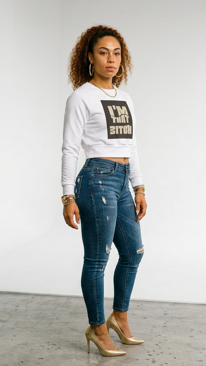 Womens 'THAT BITCH ' Recycled long-sleeve crop