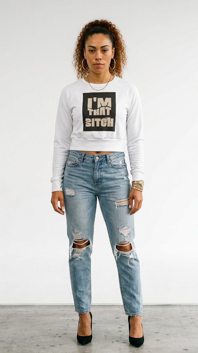 Womens 'THAT BITCH ' Recycled long-sleeve crop
