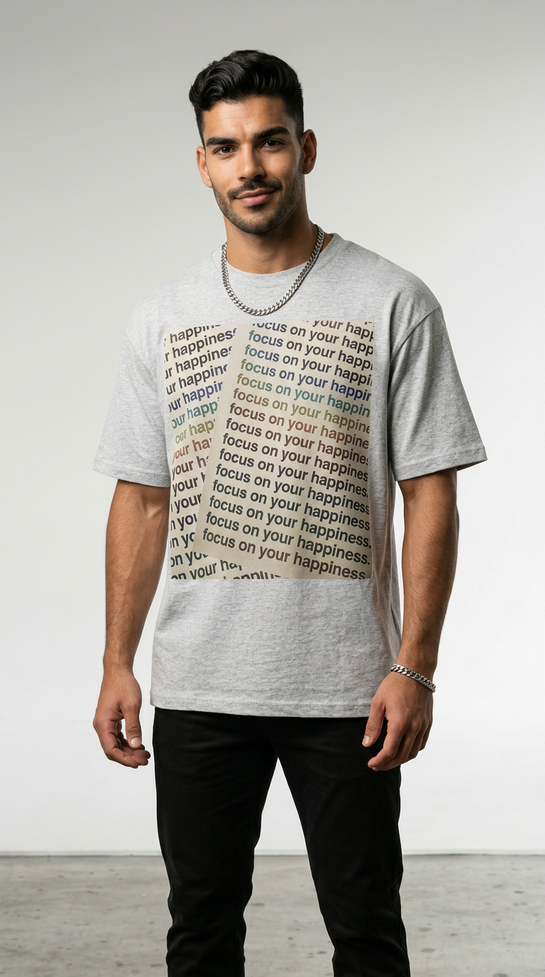Mens Focus on Your Happiness Oversized Tee