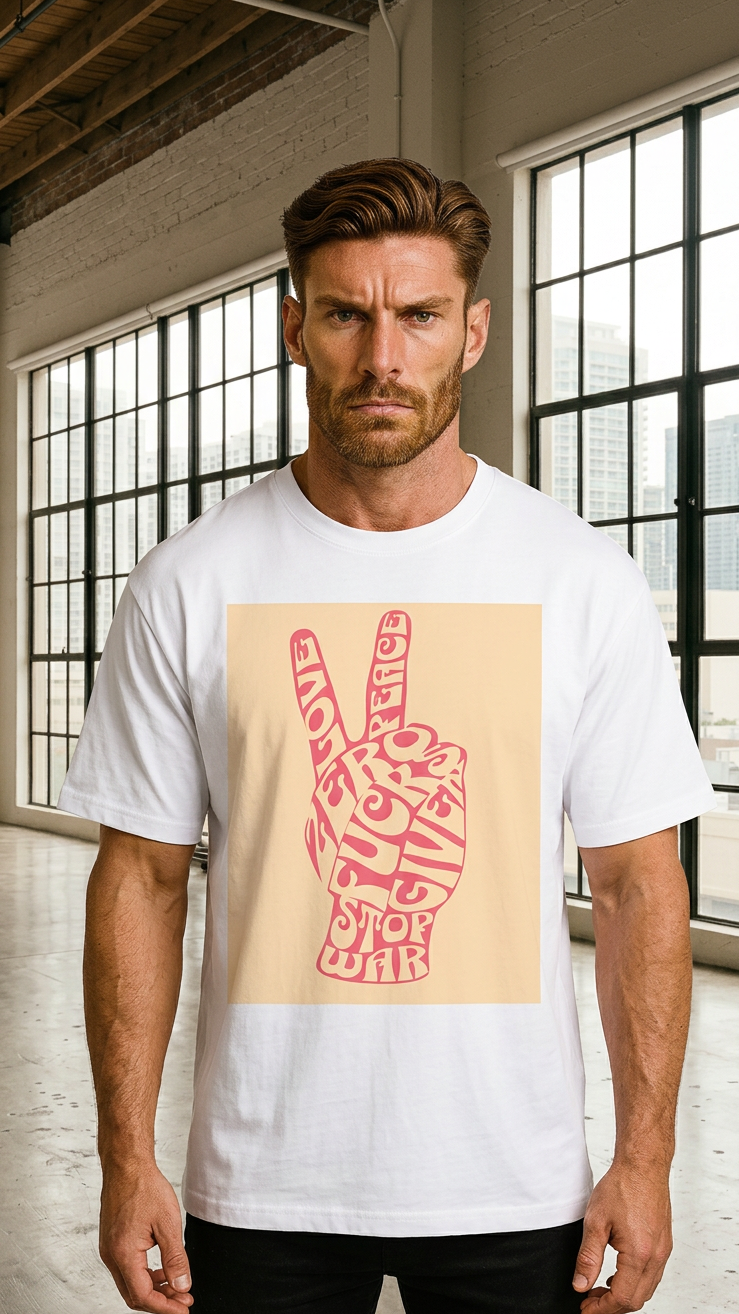 Mens Zero Fucks Peace Sign Graphic Oversized Tee
