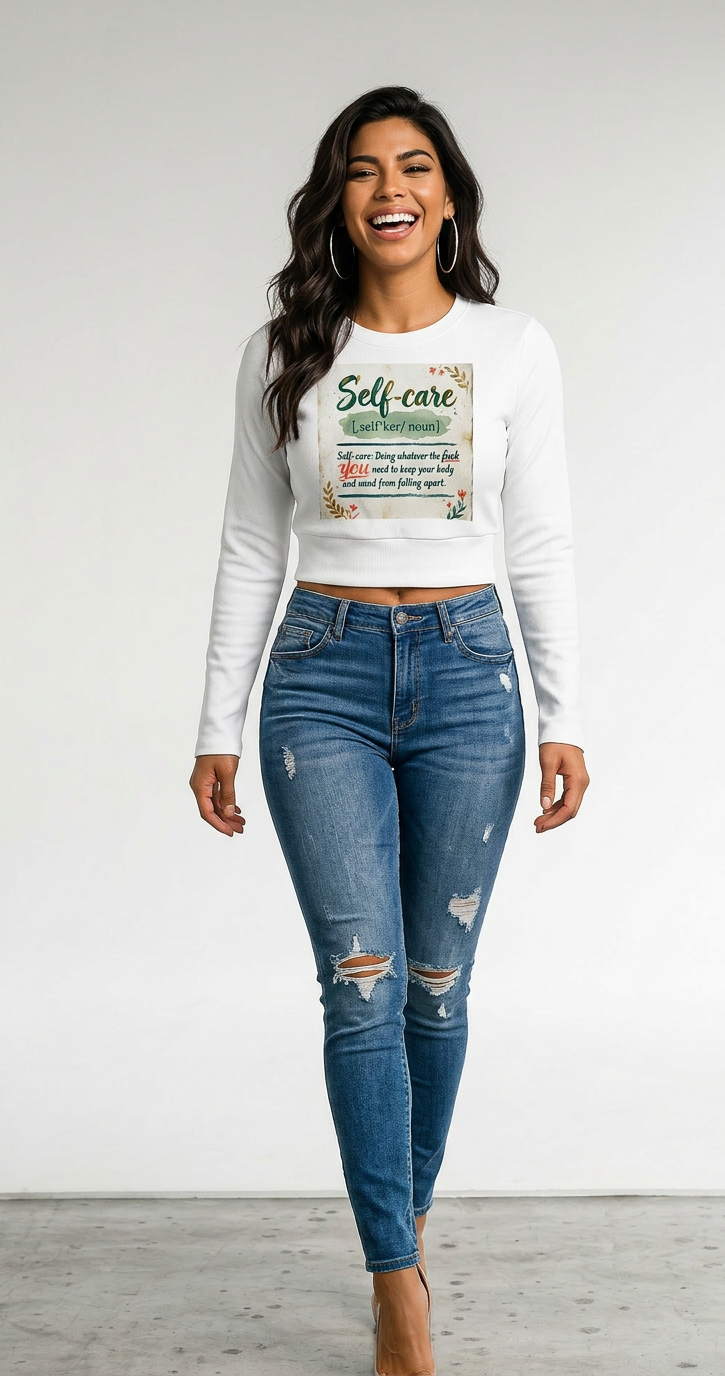 Womens 'SELF CARE' Recycled long-sleeve crop