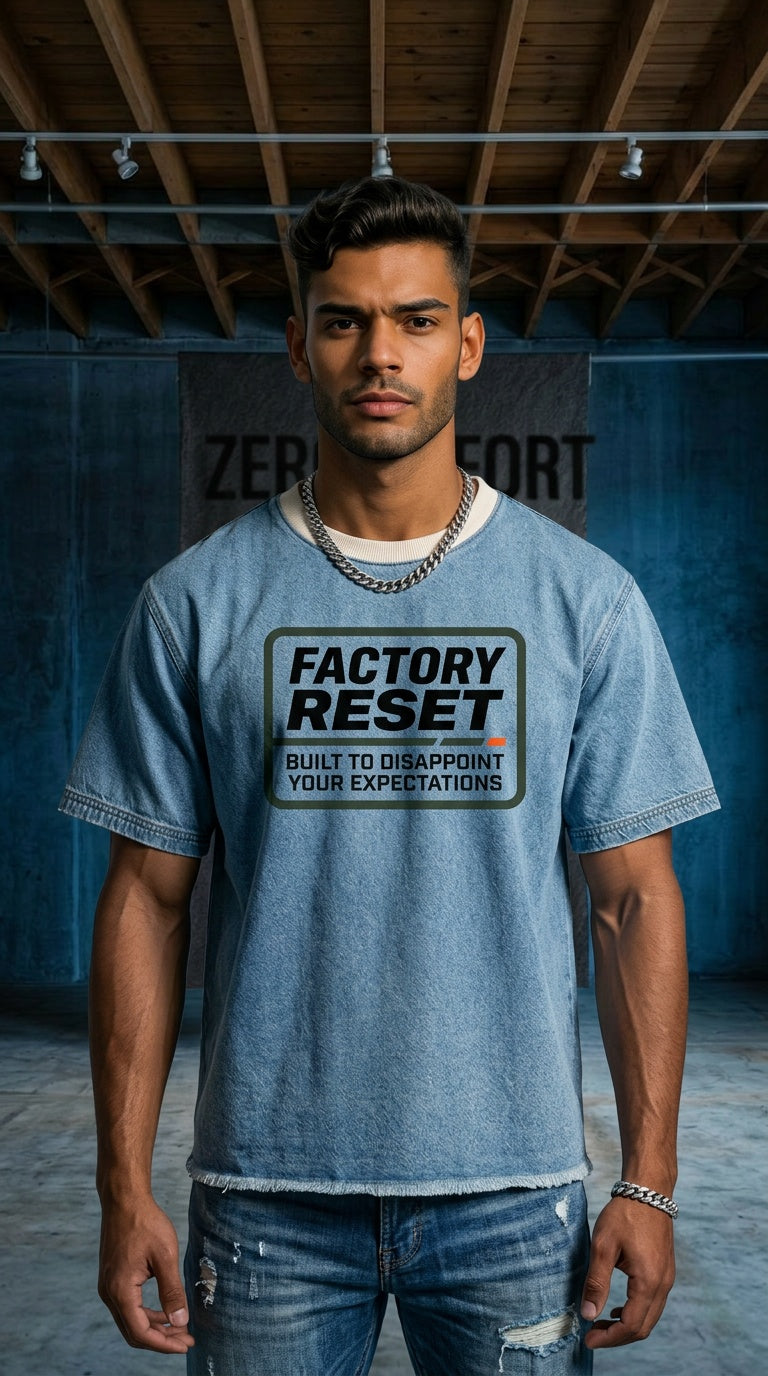 Mens 'EXPECTATIONS' Vintage Wash Boxy Raw Hem Denim Tee