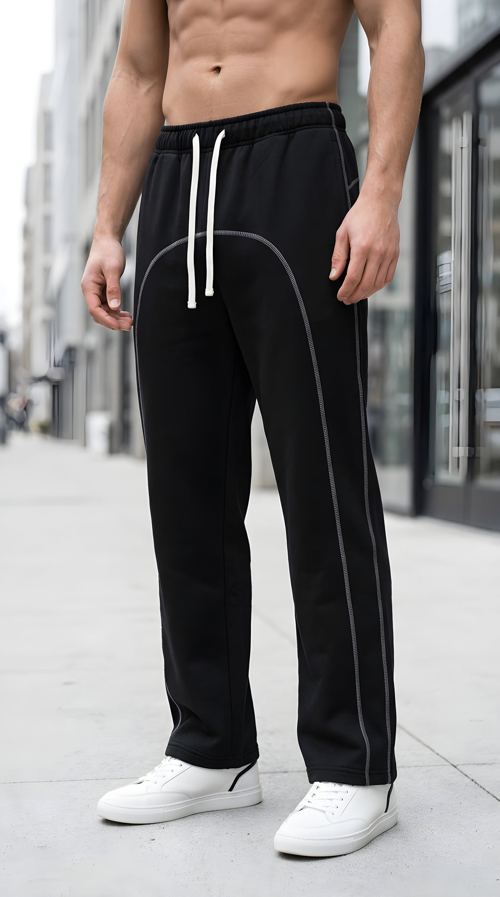 Mens Contrast-Stitched Fleece Sweatpants