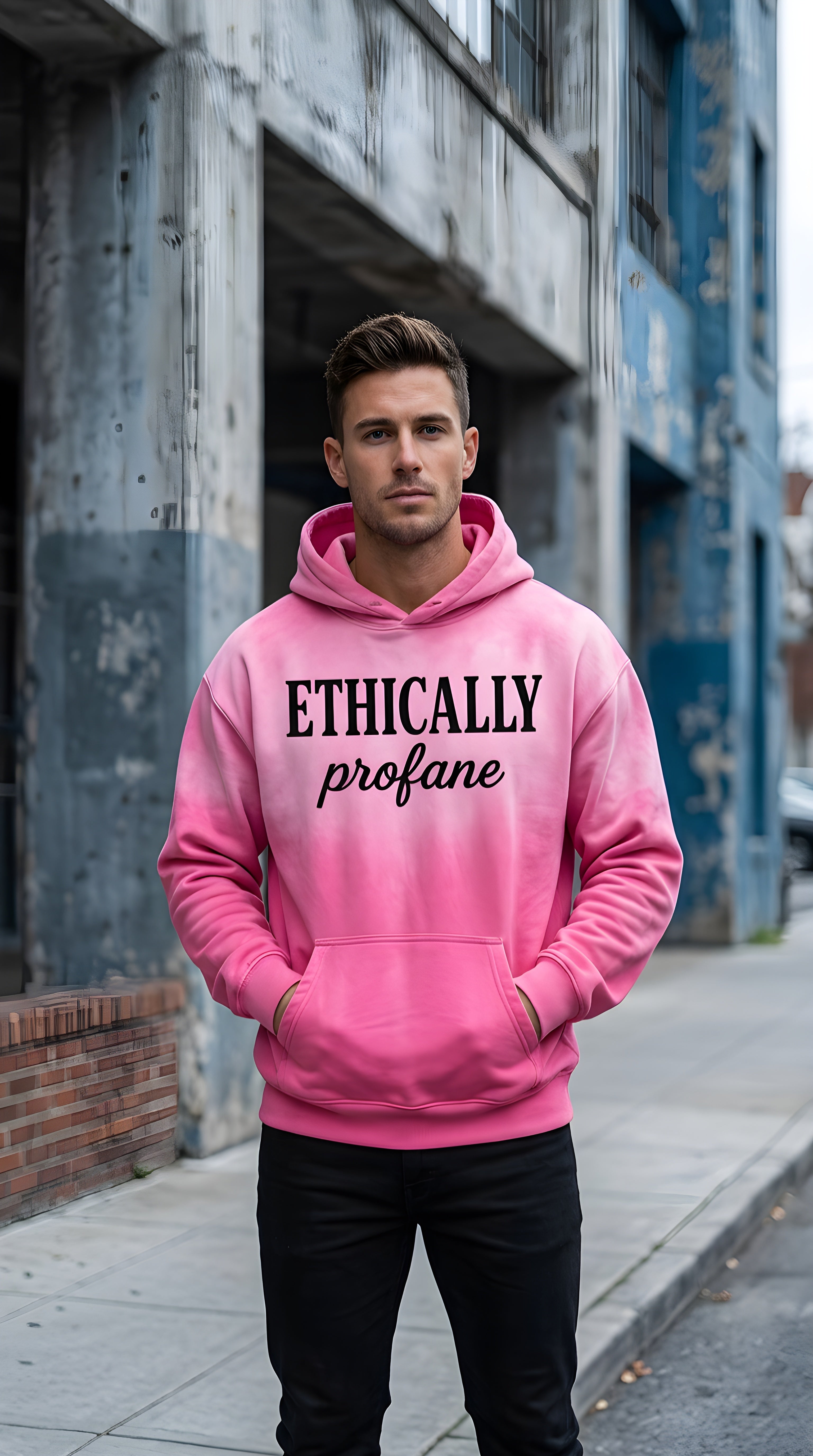Mens 'ETHICALLY PROFANE' Heavyweight Sunfade Oversized Hoodie