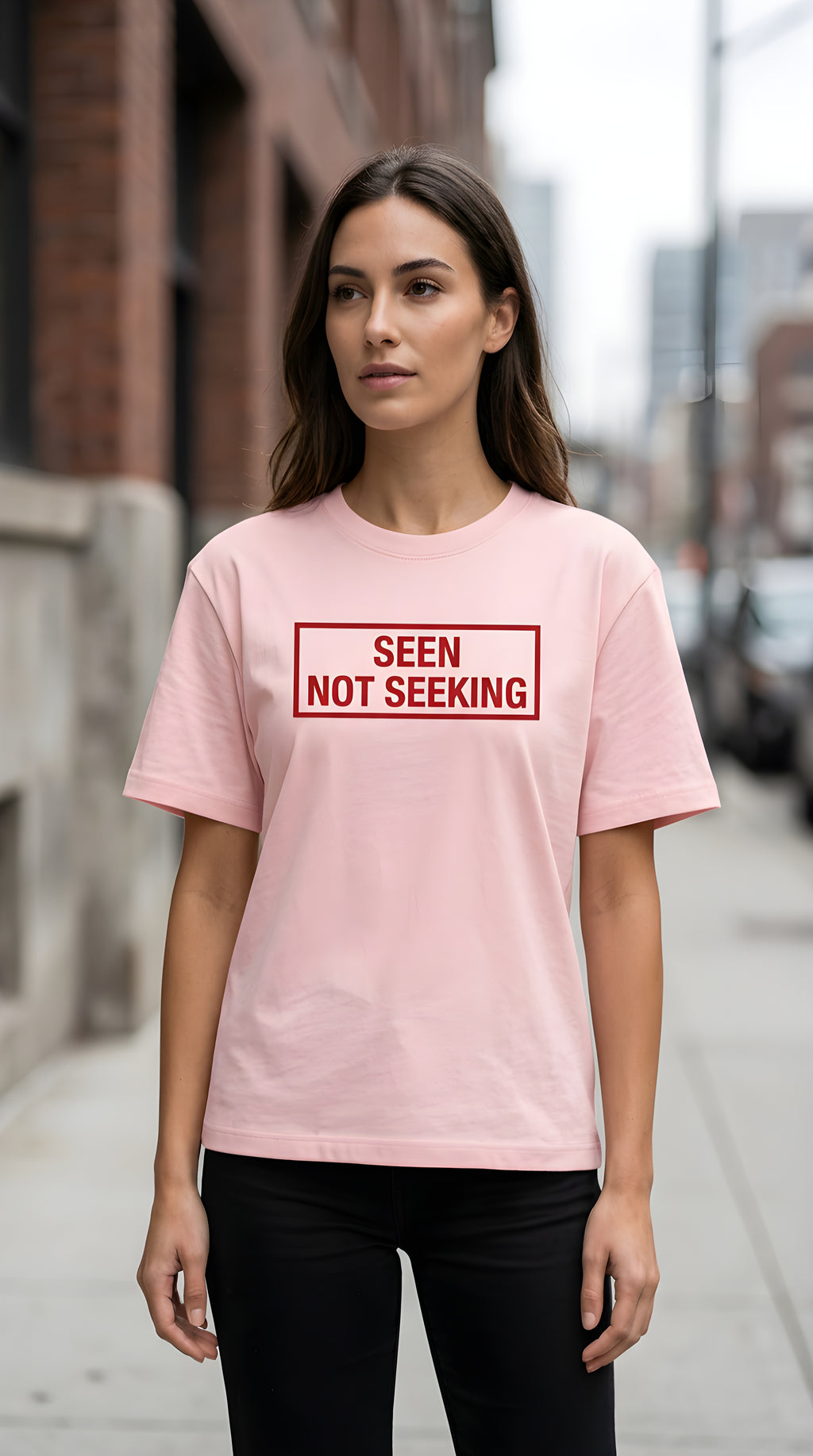 Womens 'SEEN NOT SEEKING' Essential Bodycon Crewneck Tee