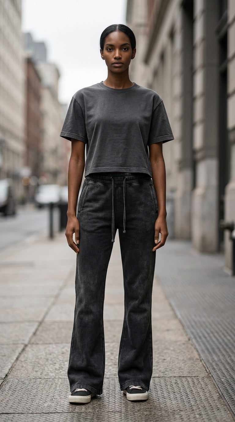 Womens Vintage Washed Flared Fleece Pants