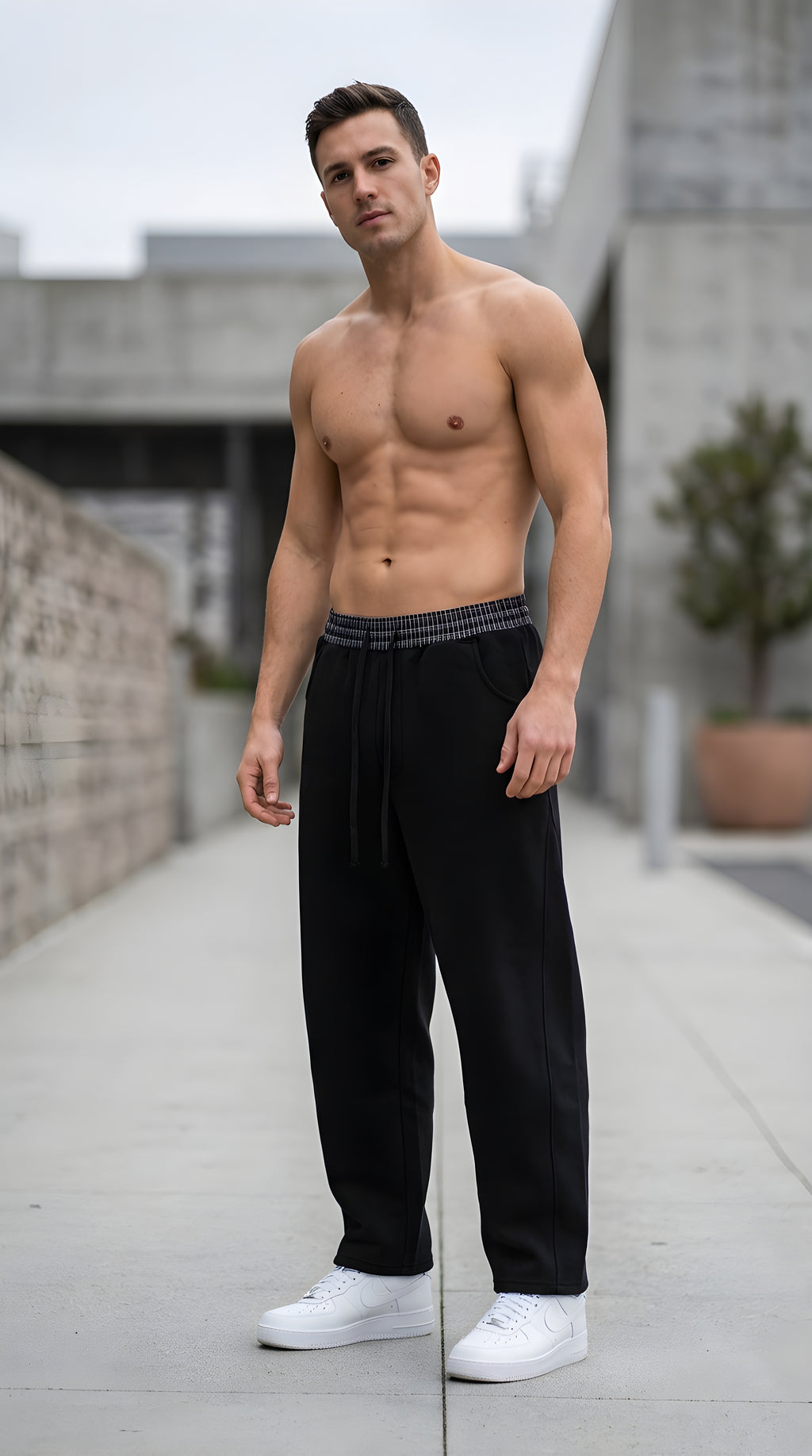 Mens Plaid Waistband Barrel Sweatpants